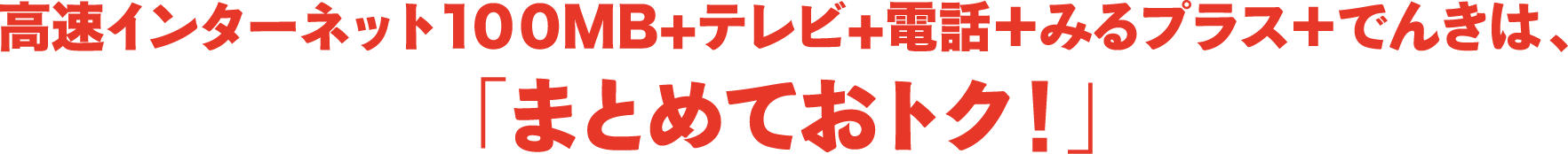 高速インターネット100MB+テレビ+電話+みるプラス+でんきは、「まとめておトク!」
