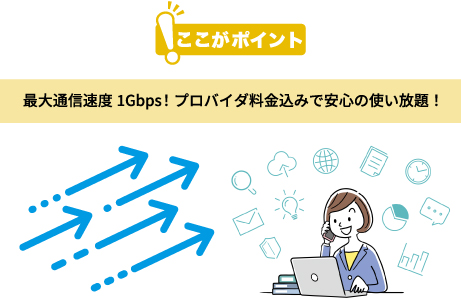 最大通信速度1Gbps！プロバイダ料金込みで安心の使い放題！