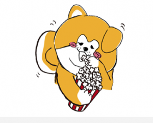 イラスト：ポップコーンを食べる秋田犬